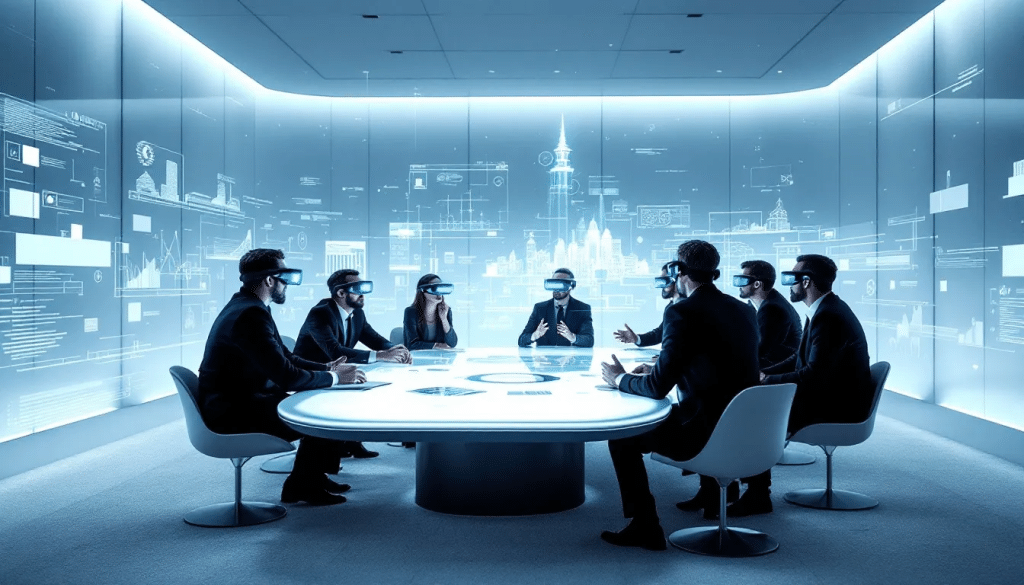 Architekten, die die Vorteile von Virtual Reality in einer Besprechung diskutieren.